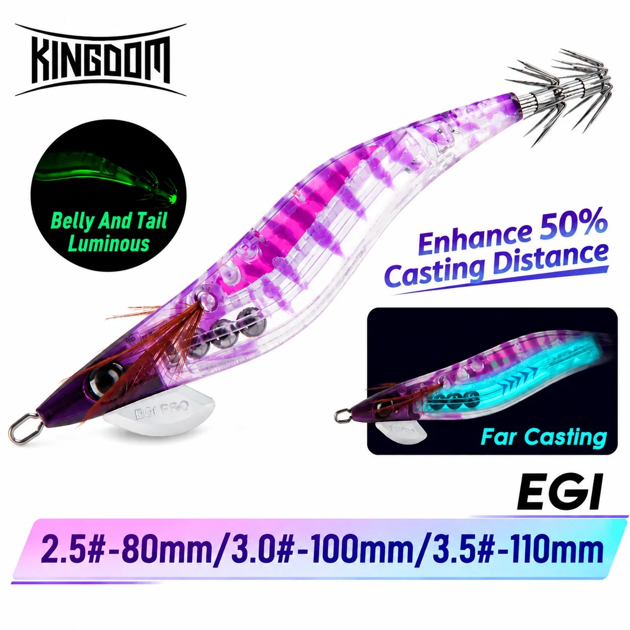 Kingdom Far Casting Egi 2.5 # 10g 3,0 # 15,5 g 3,5 # 19,5 g künstlicher Jigging-Tintenfischköder, leuchtende Garnelen-Oktopus-Angelköder aus Holz
