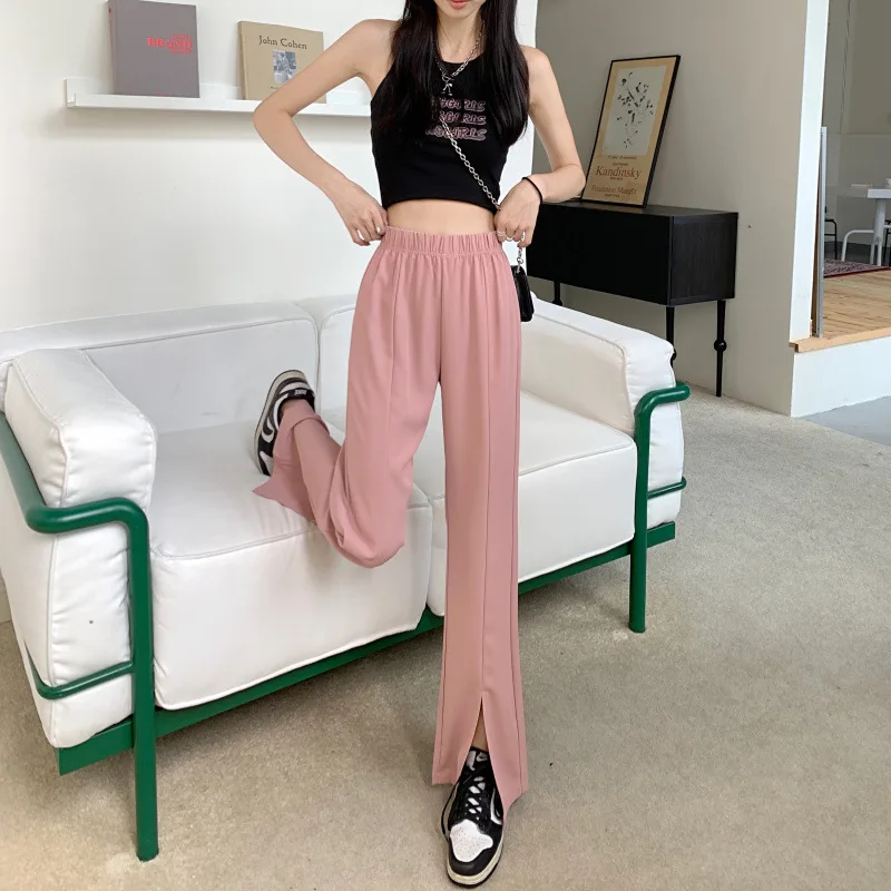 Slit Wide-leg Pants for Women in Summer Thin High-waisted Loose Drape Suit Straight Trousers Floor-length Casual Pants