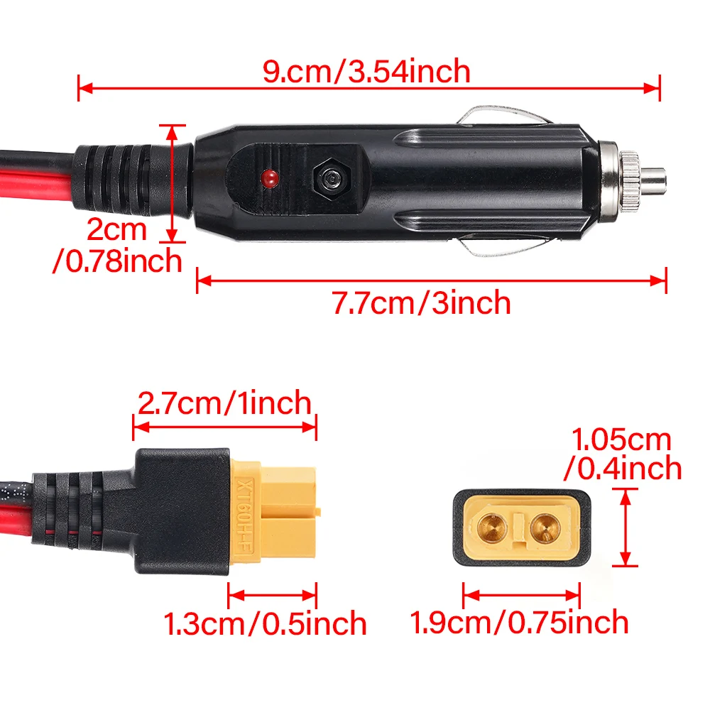 3M XT60 14AWG 커넥터 연장 케이블(시가 라이터 플러그 포함) 태양광 발전기 발전소용 차량용 충전기 어댑터 코드