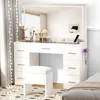 Makeup Vanity Desk with Power Outlet, 7 Drawers Vanity Table with Cushioned Stool, 3 Lighting Modes Brightness Adjustable,White 1