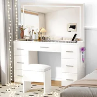 Makeup Vanity Desk with Power Outlet, 7 Drawers Vanity Table with Cushioned Stool, 3 Lighting Modes Brightness Adjustable,White 1
