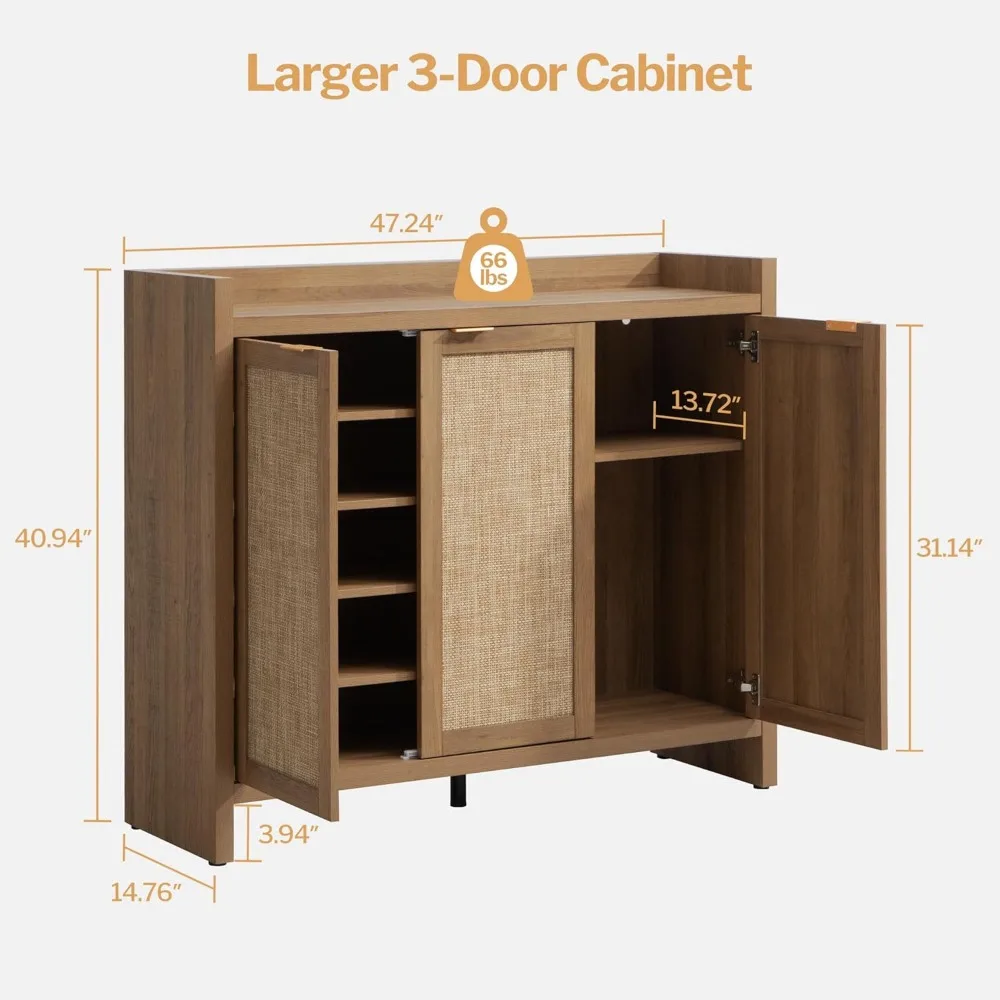 Shoe Storage Cabinet, 30 Pairs Rattan Shoe Cabinet Storage for Entryway, 6-Tier 41" Tall Shoe Cabinet Storage, 2