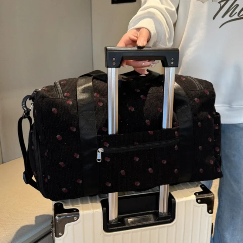 Corduroy Travel Tote Bag Large Capacity Carry On Travel Bag With Shoe Compartment Sports Fitness Bags For Women Duffle Bags