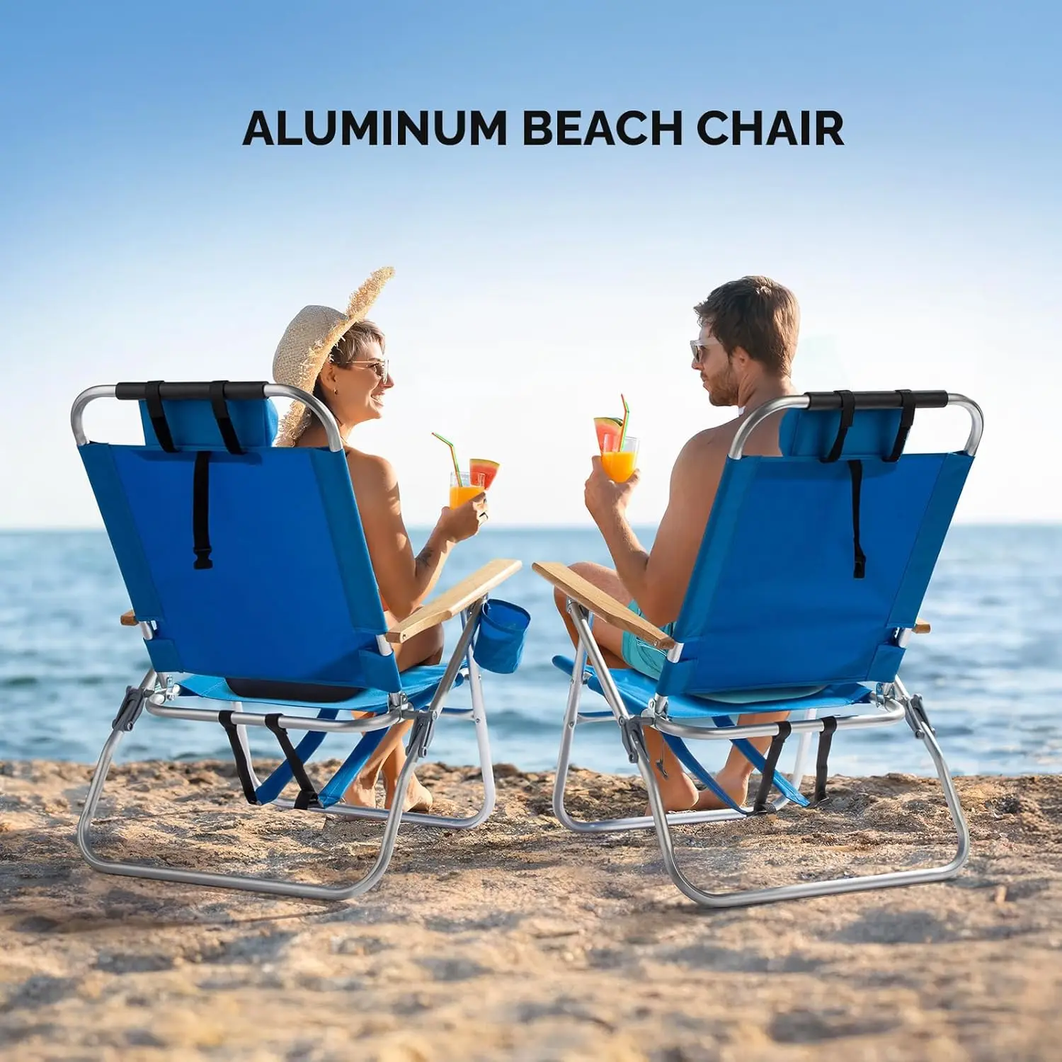 13" Aluminum Backpack Beach Chair – Tall Beach Chairs for Adults, Portable with Adjustable Straps, 3-Position Reclining