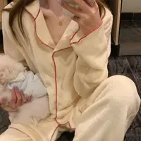 Flannel Women's Pajamas Sets Casual Autumn Winter Sleepwear Velvet Pyjama Ladies Cardigan Simple Bedroom Soft Warm Home Clothes - Image 4