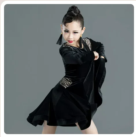 

1pcs/lot children solid latin dancing dress girl velvet cha cha tango dancing dress