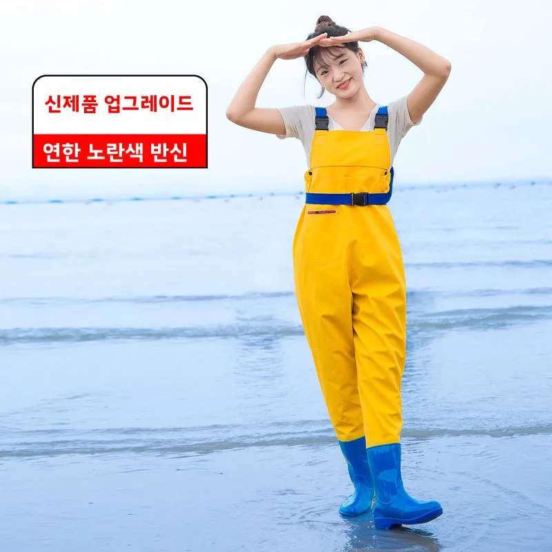 여성용 방수 웨이딩 팬츠 전신 레인 팬츠 낚시 장비 해산물 수확 장비 PVC 소재 사계절 범용