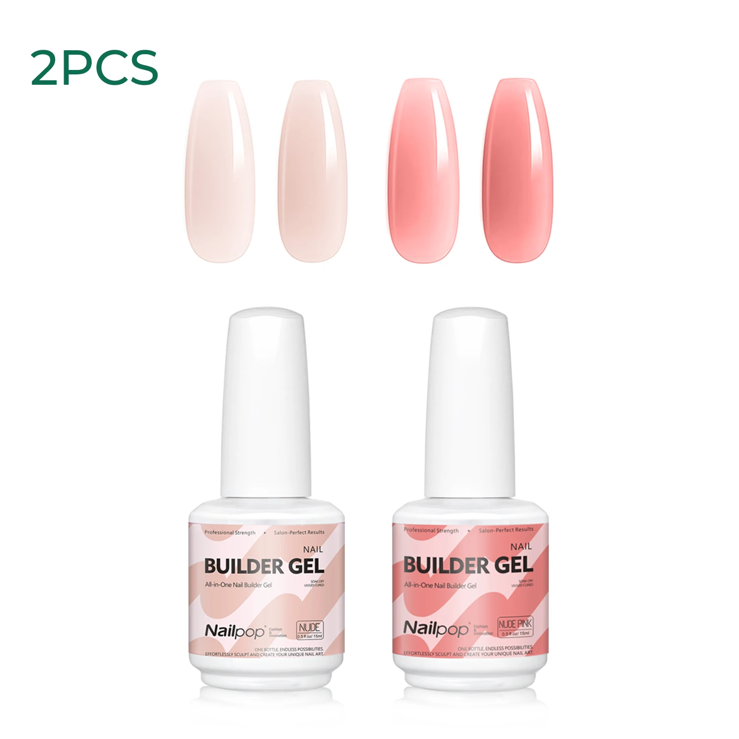 Nailpop 15ml Builder Gel: Enhanced Nail Strengthener & Extension Polish - Soak Off UV Gel Rhinestone Glue in 4 Vibrant Colors