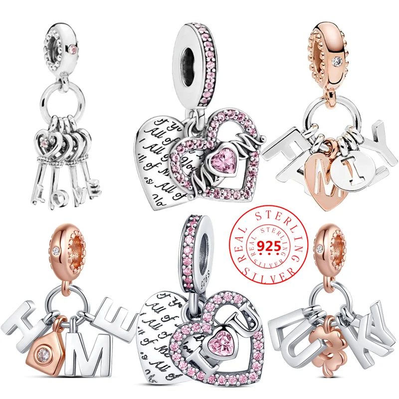 Charm Fit Original Pandora Charms Bracelet DIY Jewelry New 925 Sterling Silver Love You Mom Family Home Lucky Pendant Fine Beads 100% 925 sterling silver mom pendant forever love heart beads fit original pandora charms bracelet diy jewelry mother s day gift