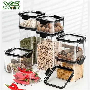 WBBOOMING 4 lattine sigillate in plastica di diverse capacità scatola di immagazzinaggio da cucina contenitore per alimenti trasparente mantenere fresco nuovo contenitore trasparente 1