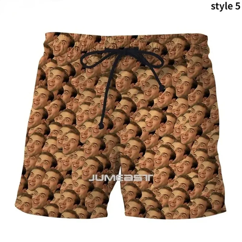Nicolas Cage Funny Face Graphic Beach Shorts Men Cool 3D Printed Board Shorts Swimsuit Summer Hawaii Swim Trunks Kids Ice Shorts 2