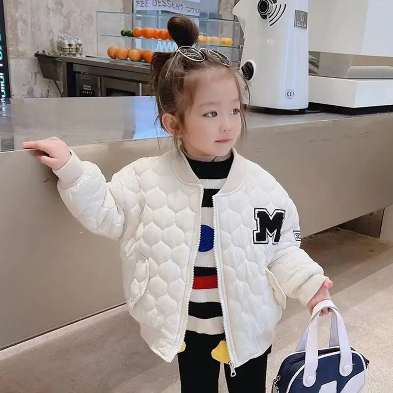 

Children Parkas Coat Autumn Winter Girls Thickened Baseball Uniform Baby Letter Cartoon Warm Cotton Jacket Kid Clothes for 2-12Y