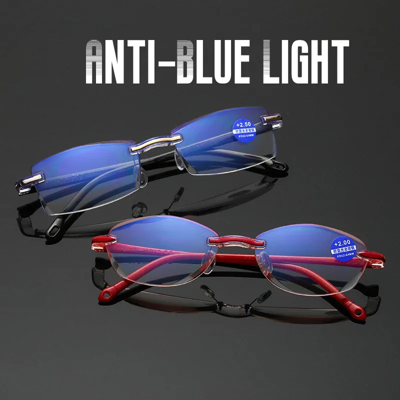 Rimless Reading Glasses Men Blue Light Glasses Men Rimless Round