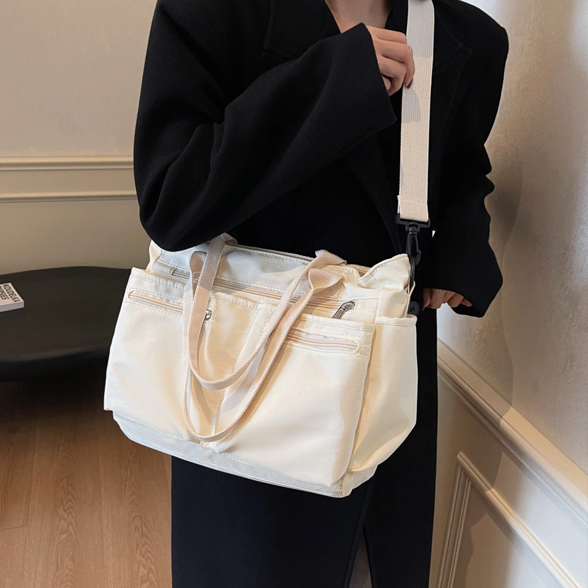 Nylon Tote Bag Men's Shoulder Bag Female Student Tutoring Bag Commuting Crossbody Bag Tablet Computer Handbag 2025 New Tutoring Bag Junior High School