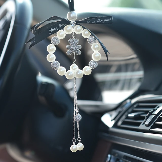 1pc Lucky Clover & Pearl Decor Car Rearview Mirror Pendant, Creative & Cute  Car Hanging Ornament