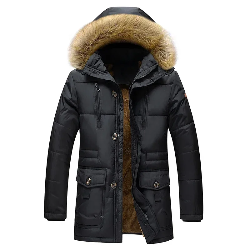 Men's Winter Parka with Fur Collar - Thicken Cotton Coat, Warm Wool Liner Jacket for Cold Weather