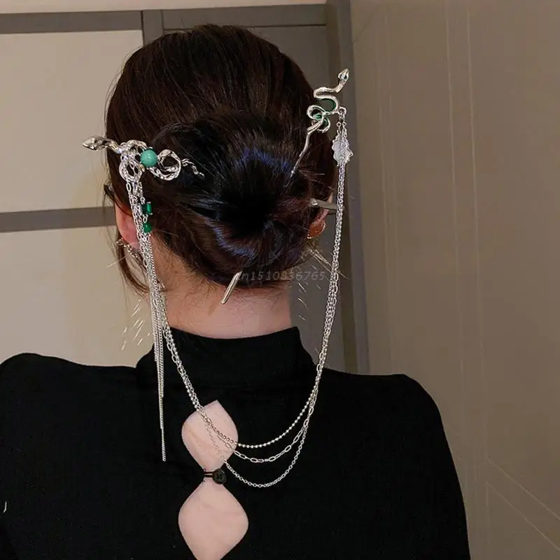 

Versatile Silver Color Hair Sticks Headdress Trendy Double Snake Shape Large Hairpin for Women Vacation Hair Accessory