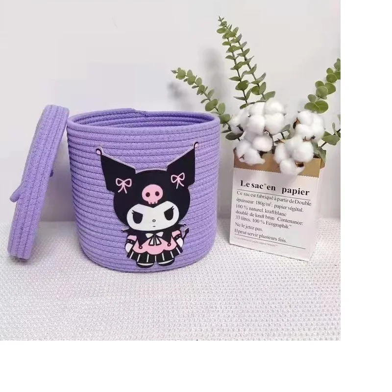 Sanrio Purple Kuromi Super Cute Cartoon Girl Storage Basket Princess Style Debris Storage Basket with Lid Fabric Storage Barrel 2