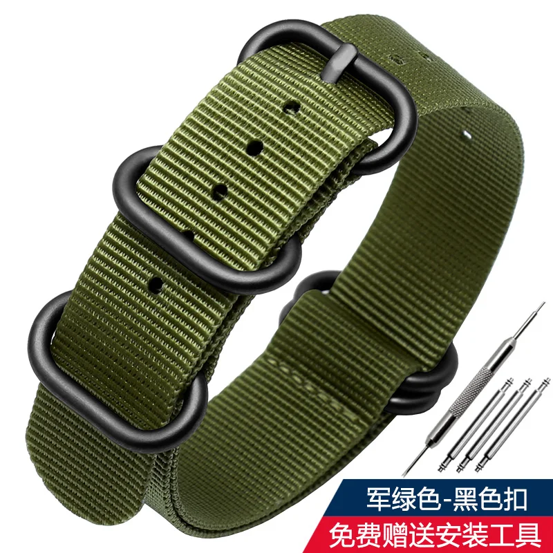 Tactical Green Black Nylon Military Strap - Waterproof Replacement Band