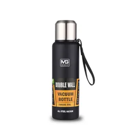 Premium Stainless Steel Insulated Thermos Bottle with Rope - Large Capacity for Hot or Cold Beverages (Black)