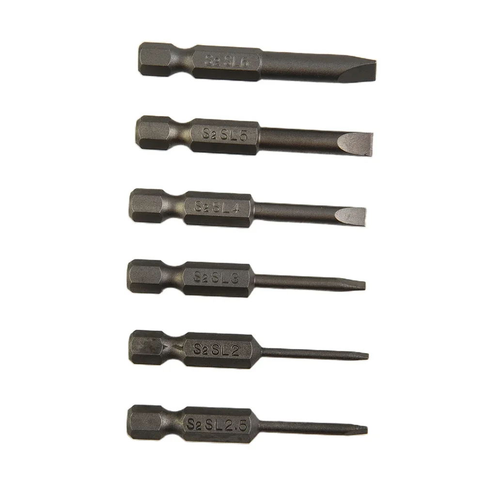 

Tip Slotted Tip Screwdriver Bit Silver Slotted 1/4in Hex Shank 2.0-6.0mm 50mm 6pcs/set Flat Magnetic High Quality