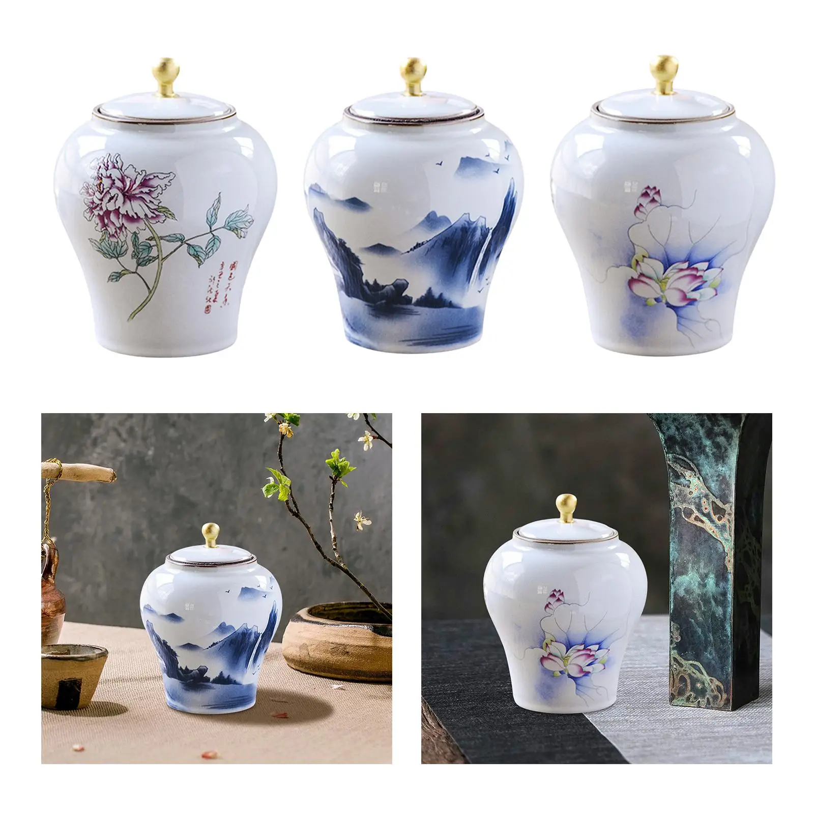Ginger Jar Vase Display Ceramic Flower Vase for Fireplace Dining Room Gifts