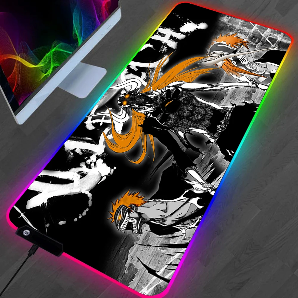 

Bleach Kurosaki Ichigo LED Gaming Mousepads Large Desk Mat PC Gamer XL Mousepad RGB Mouse Pad Luminous Mouse Mice Mat