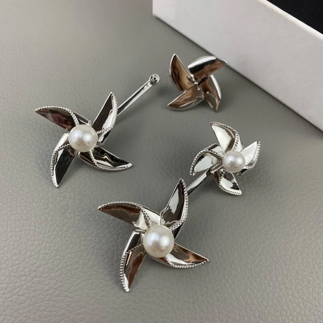 2022 Hot Trend Brand Rotating Windmill Pearl Earrings Beauty Ear Studs Everyday Wear Versatile Jewelry Atmosphere Banquet