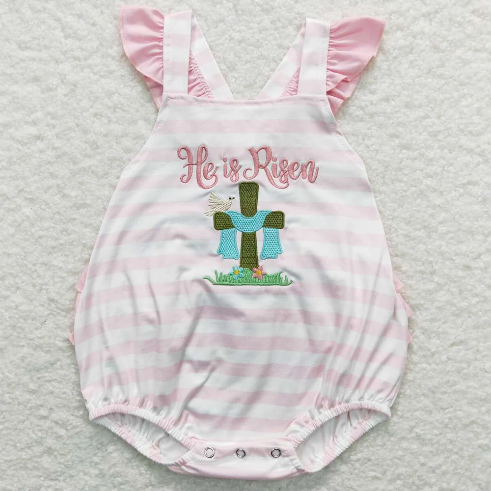Baby Girls Clothes Easter He Is Risen Embroidery Kids Sibling Clothing Girls Boys Boutique Outfit Match Baby Rompers kids clothing set