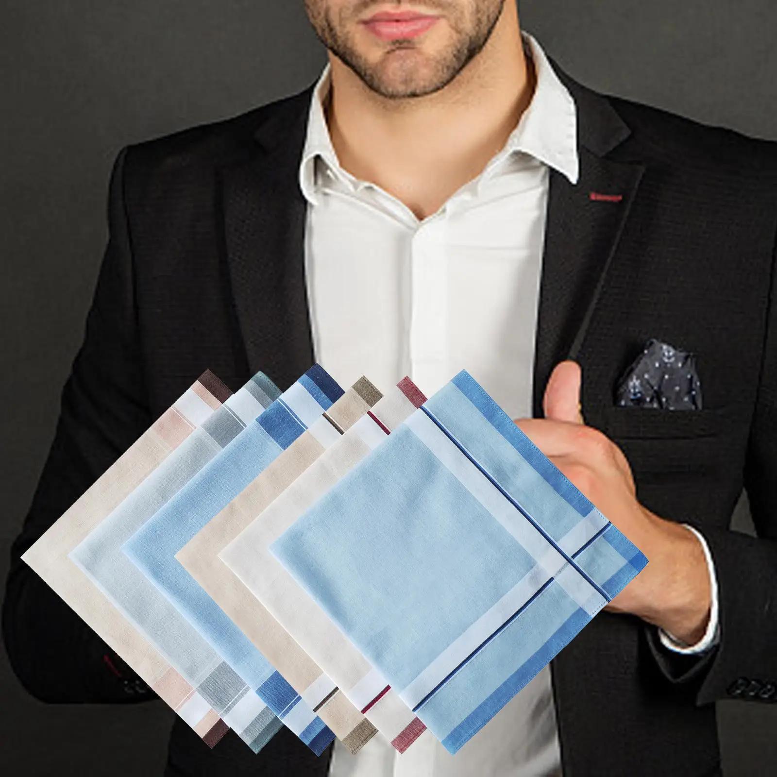 

6x Pocket Square Hankies Cotton Men's Handkerchiefs for Prom Grandfathers