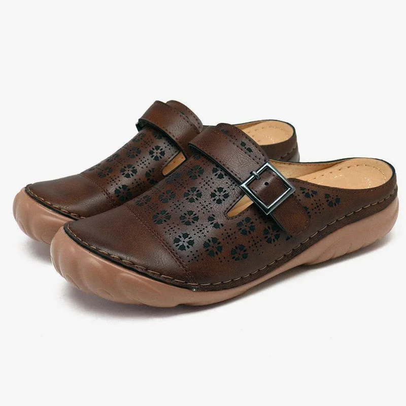 PU Leather Women Slippers Round Toe Summer Hollow Outdoor Flat Shoes Casual Leather Buckle Loafers Shoes Women Sandals WSH4459 women sandals women flats soft sole slippers