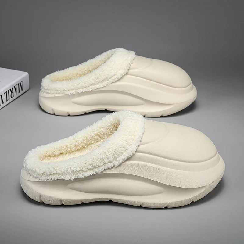 

Slipper For Men Winter Cotton Shoes Plus Velvet Thickening Outdoor Snow Anti-slip Thick Bottom Soft Comfortable Couple Slippers