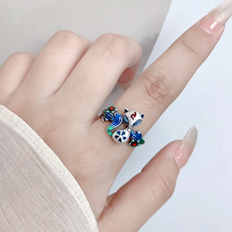 

Little Fox Ring Female Minority Design Cute Enamel Personalized Jewelry Vintage Ring National Style Old Craft Accessories