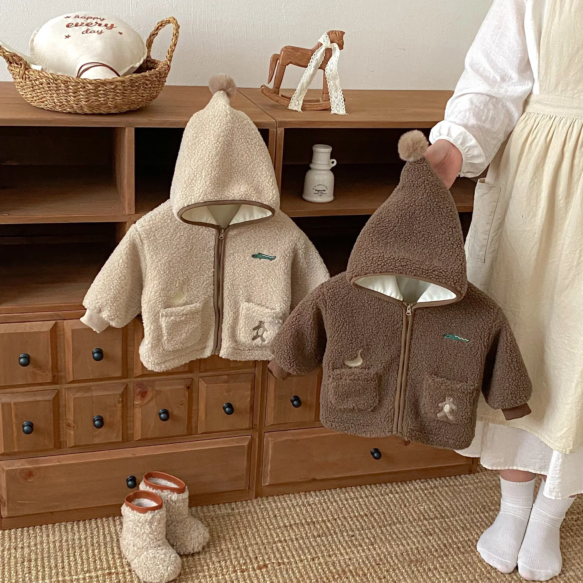 Winter Toddler Boy Fleece Jacket Cartoon Hooded Sweater