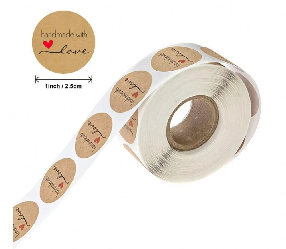 Round Natural Kraft Handmade Heart Thank You Stickers Scrapbooking Gift Baking Package Adhesive Sticker Seal Label 50-500pcs