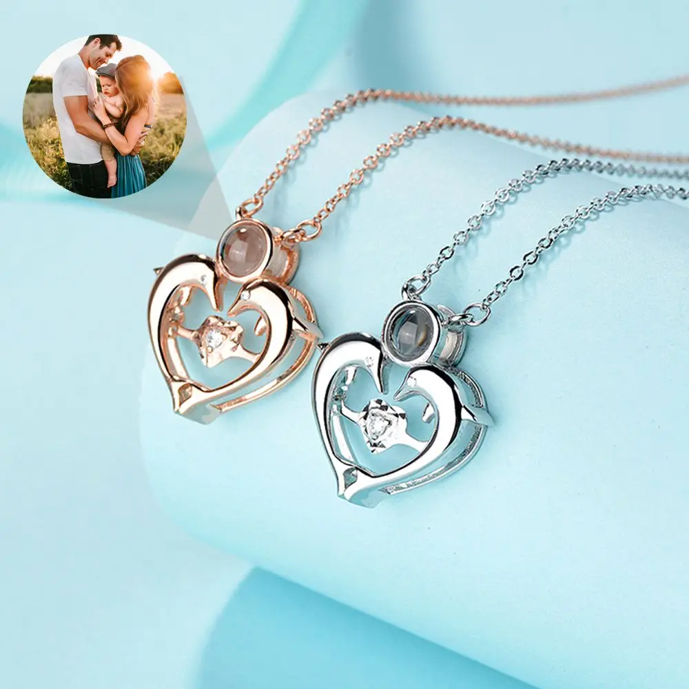 Personalized Projection Photo Fashion Heart Necklace for Women Custom Photo Rose Gold Silver Color Choker Pendant Jewelry Gift