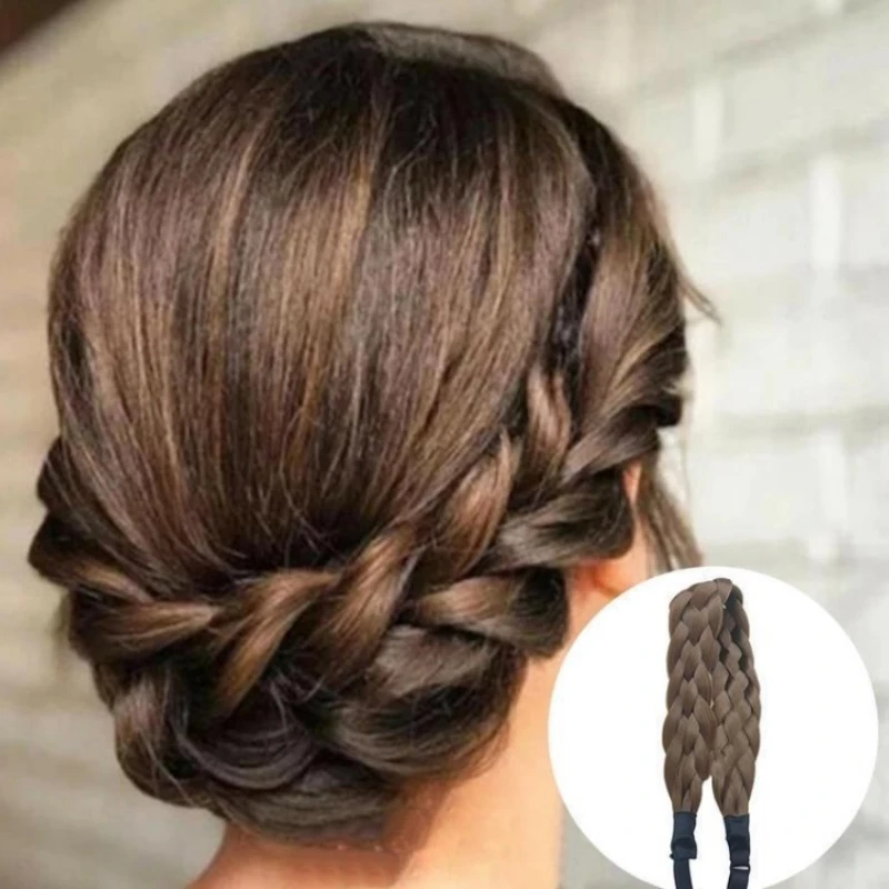 Braided Women's Elastic Hair Headband - Adjustable Synthetic Hair Accessory