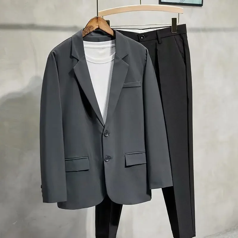 Men's Autumn New Medium-length Jacket Korean Style Business Commuting Slimming Double-buttoned Western-style Suit