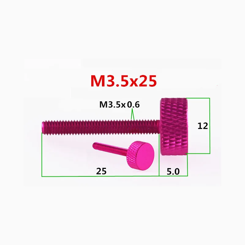 

10Pcs/5Pcs M3.5x25mm/20mm/16mm /12mm Colourful Aluminum Alloy Flat Head Knurled Hand Thumb Screw Anodised For Computer Case