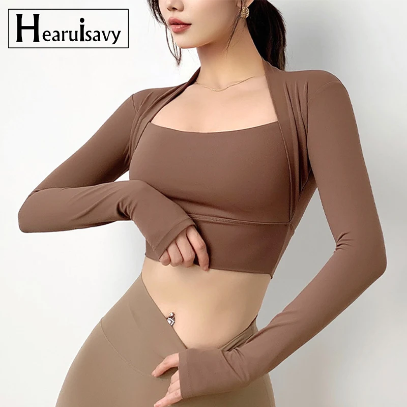 

New Women's Running Fake two pieces Yoga Long-Sleeved GYM Women Fitness Bra Breathable Thin Top Sweat-Absorbing Training Tights