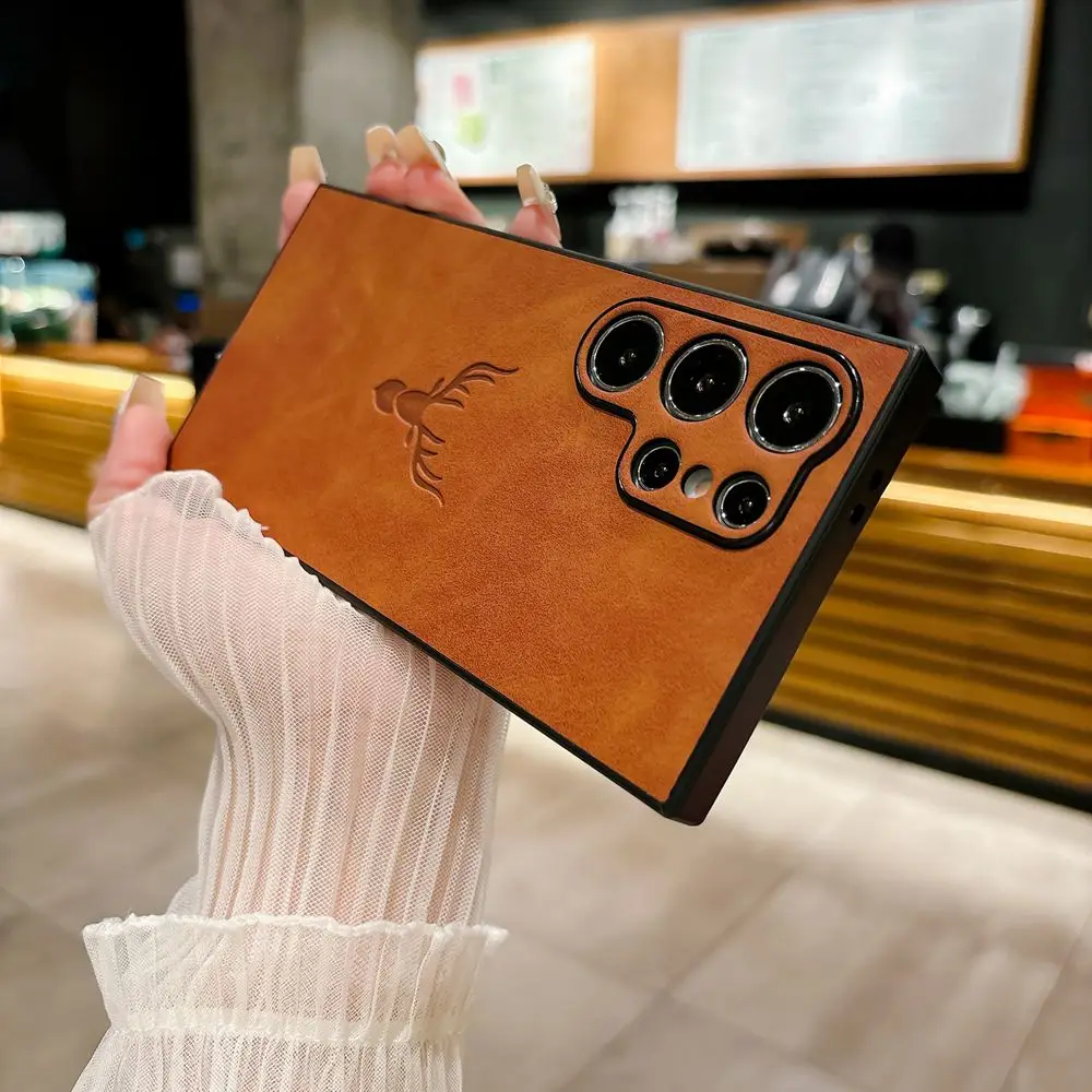 Leather Phone Cover For Samsung Galaxy S25Ultra S24 S23 S22 S21 Ultra S25 Plus FE A55 A53 A52 A36 A26 A33 Cartoon Deer Head Case 5