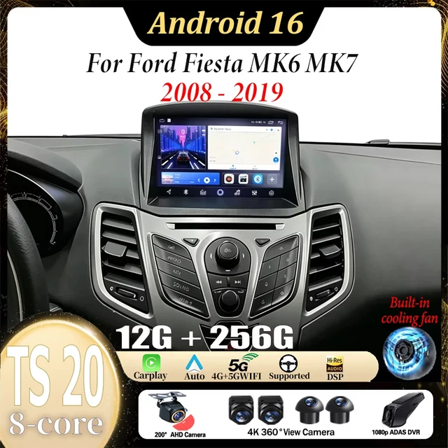 Autoradio multimédia Android 16 Carplay Auto pour Ford Fiesta MK6 MK7 2008-2019, navigation GPS, autoradio stéréo 1