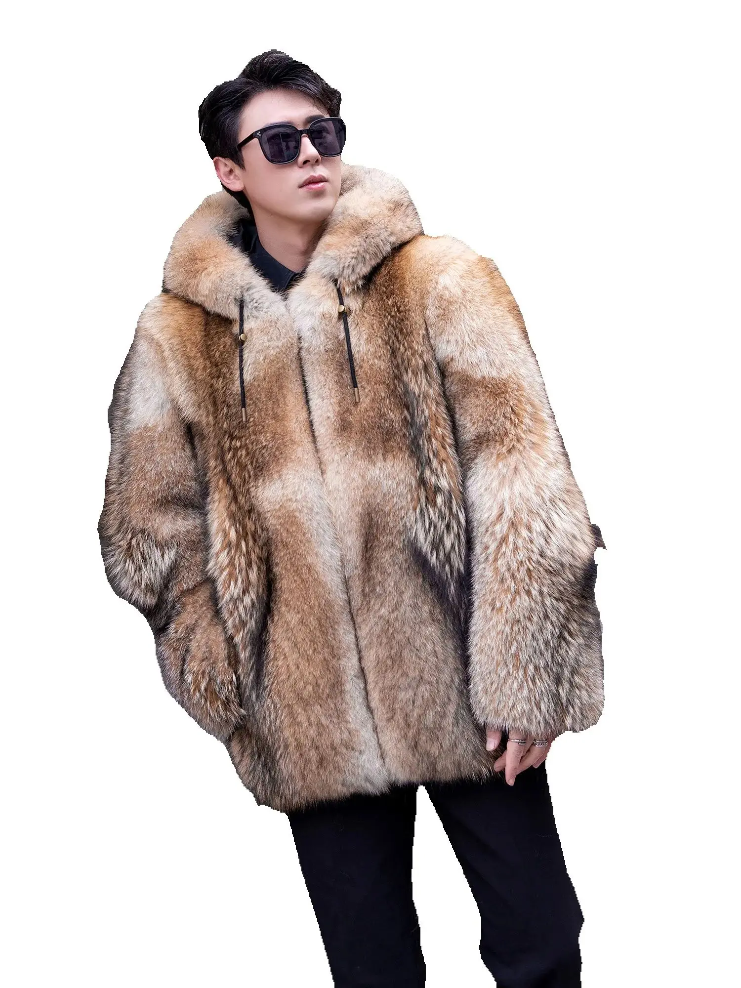 2025 Winter Luxury Warm Natural Wolf Leather Men's Fur Coat Full