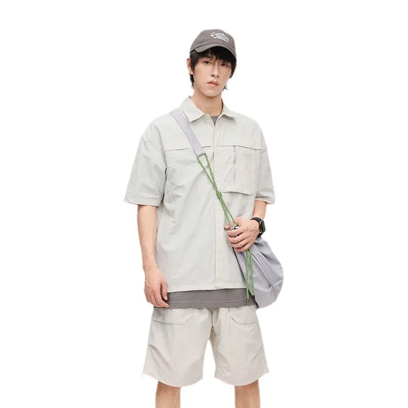 Shirt Shorts Summer Cargo Set Men Quick-Drying Breathable Men's Outdoor Casual  Suit Short-Sleeved Shirts Sets