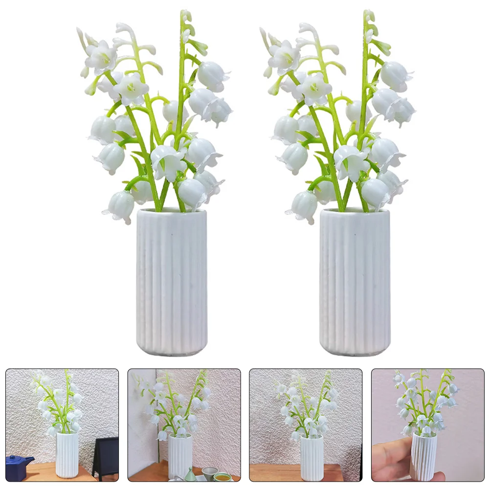 

2pcs Miniature Simulated Flower Vase Decoration House Flower Bonsai Model Resin Flower Decor