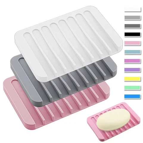 

Eco-friendly Soft Silicone Soap Rack Tray Holder Case Storage Plate Bathroom Dish Reusable Drain Hot Sale