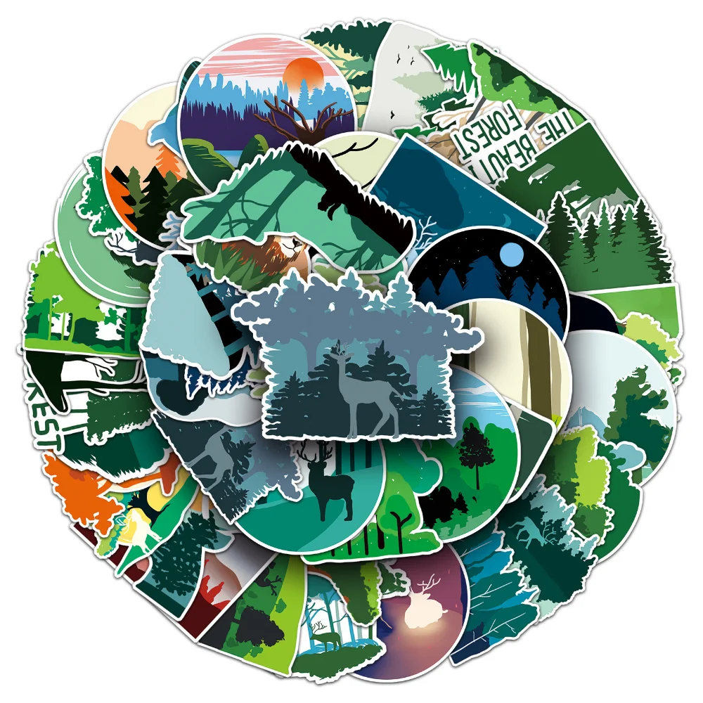 

50 шт., наклейки для ноутбука с изображением лесных деревьев и растений