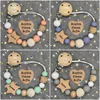 NEW Custom Name Handmade Personalized Beech Baby Pacifier Chain Clip Silicone Bead Holder with Name Teether Pendant Newborn Gift