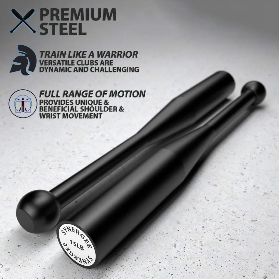 Indian Clubs 15lb (Pair) Power Clubs - Exercise Weight Club Bells - Grip and Forearm Strength Trainer - Sold in Pairs