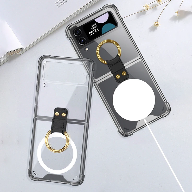 GKK Armor Airbag Finger Ring Holder Transparent Case For Samsung Galaxy Z Flip 4 Wireless Charging Cover For Magsafe ZFlip4